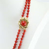 Collana Donna Lunga Doppio Filo Corallo Rosso E Chiusura Fiore In Oro Giallo