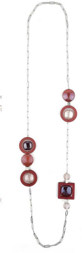 Collana Donna Lunga in Vetro Di Murano Rosso Bijou Fashion Artigianale Made in Italy Collana a Catena Donna Con Perle Realizzate a Mano 92 Cm
