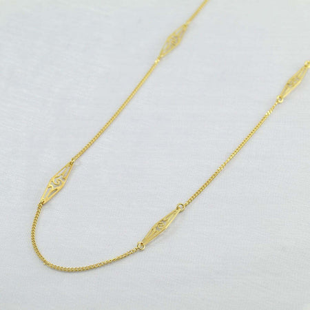Collana donna lunga "su gettau" ornamento per abito sardo in argento dorato