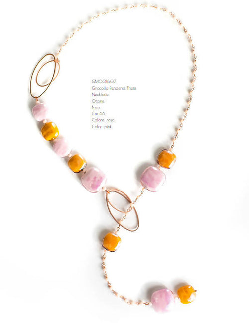 Collana Donna Pendente in Vetro Di Murano Rosa Bijou Fashion Artigianale Made in Italy Collana in Ottone Con Perle Realizzate a Mano 66 Cm