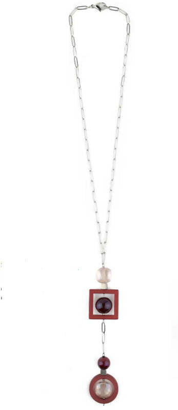 Collana Donna Pendente in Vetro Di Murano Rosso Bijou Fashion Artigianale Made in Italy Collana Argento Pendente Con Perle Realizzate a Mano Catena E Chiusura Gancetto 55,5 Cm