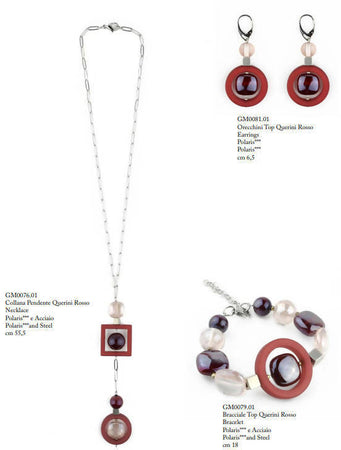 Collana Donna Pendente in Vetro Di Murano Rosso Bijou Fashion Artigianale Made in Italy Collana Argento Pendente Con Perle Realizzate a Mano Catena E Chiusura Gancetto 55,5 Cm