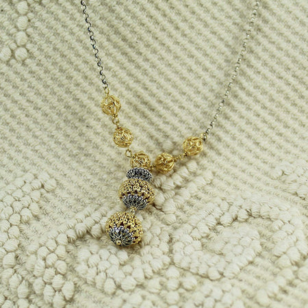 Collana donna sfere filigrana sarda in argento traforate dorate e brunite