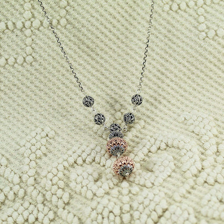 Collana donna sfere filigrana sarda in argento traforate brunite e rosè