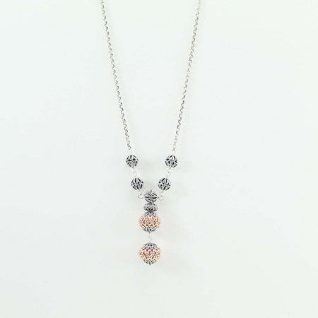 Collana donna sfere filigrana sarda in argento traforate brunite e rosè