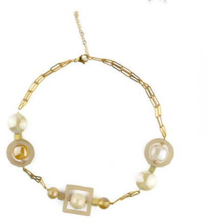 Collana Donna Top in Vetro Di Murano Avorio Bijou Fashion Artigianale Made in Italy Collana Dorata Con Perle Realizzate a Mano Catena E Chiusura Gancetto 44,5 Cm