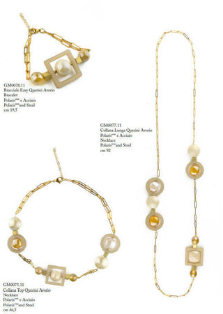 Collana Donna Top in Vetro Di Murano Avorio Bijou Fashion Artigianale Made in Italy Collana Dorata Con Perle Realizzate a Mano Catena E Chiusura Gancetto 44,5 Cm