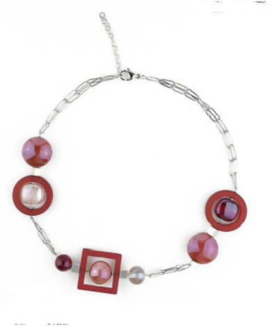 Collana Donna Top in Vetro Di Murano Rosso Bijou Fashion Artigianale Made in Italy Collana Girocollo Chiusura Gancetto Con Perle Realizzate a Mano E Catena 46,5 Cm