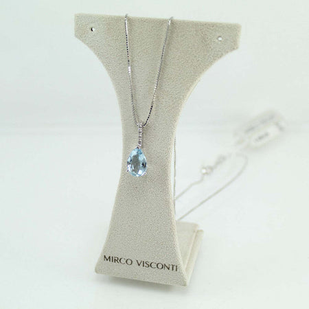 Collana girocollo donna  in oro bianco con acquamarina e diamanti Mirco Visconti