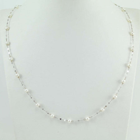 Collana Girocollo Donna In Oro Bianco Con Perle Bianche Fresh Water