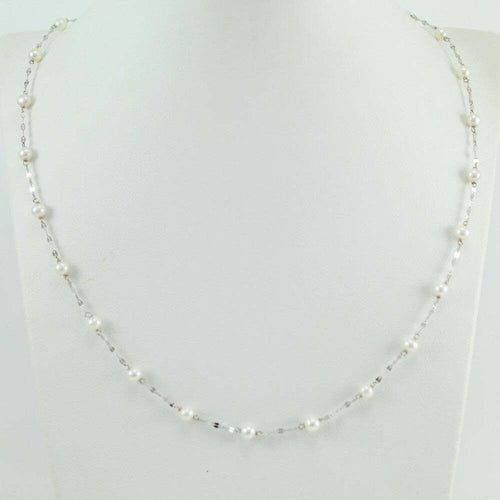 Collana Girocollo Donna In Oro Bianco Con Perle Bianche Fresh Water