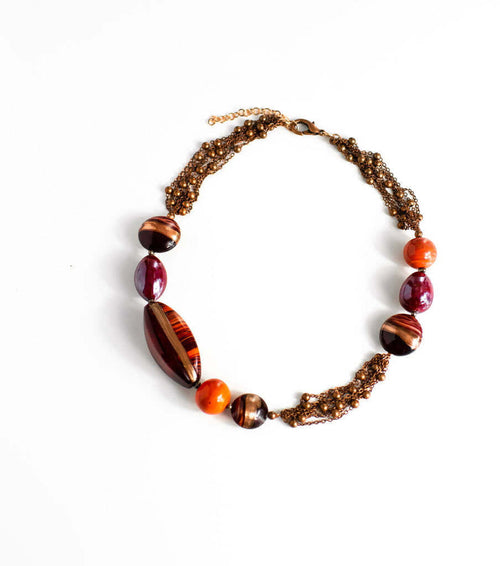 Collana Girocollo Donna in Vetro Di Murano Rosso Bijou Fashion Artigianale Made in Italy Collana in Acciaio E Ottone Con Perle Realizzate a Mano 42 Cm