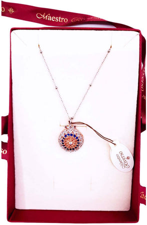 Collana in Argento 925 millesimi Maestro Riverso Ciondolo con Pietre Colorat e Tormaline varieta' Zaffiri