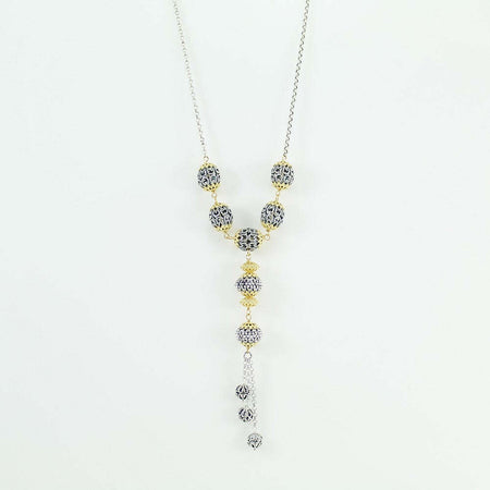 Collana lunga da donna in argento sfere filigrana sarda traforate brunite e dorate