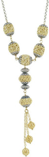 Collana lunga da donna in argento sfere filigrana sarda traforate dorate e brunite