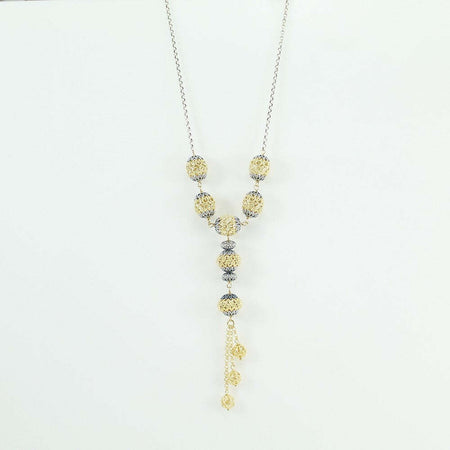 Collana lunga da donna in argento sfere filigrana sarda traforate dorate e brunite