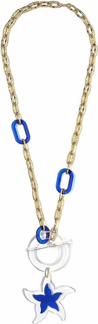 Collana Lunga Donna Estiva 90cm Fashion Bijou Catena Oro Blu e Trasparente Collana con Pendente Stella Marina Estate Collana Lunga Donna You Store - Messina, Commerciovirtuoso.it