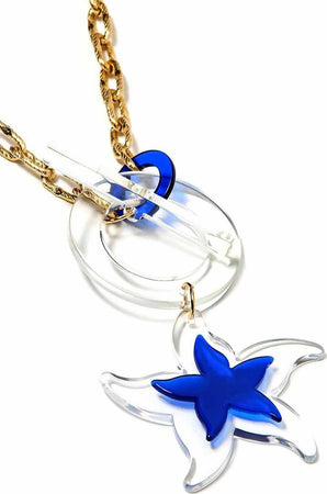 Collana Lunga Donna Estiva 90cm Fashion Bijou Catena Oro Blu e Trasparente Collana con Pendente Stella Marina Estate Collana Lunga Donna You Store - Messina, Commerciovirtuoso.it