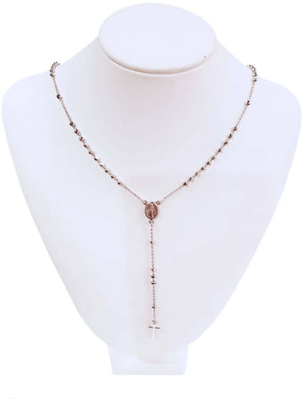 Collana Rosario Unisex in Argento 925 millesimi Rosiato in Oro Bianco 60cm