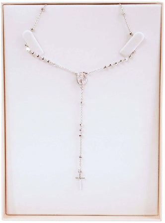 Collana Rosario Unisex in Argento 925 millesimi Rosiato in Oro Bianco 60cm