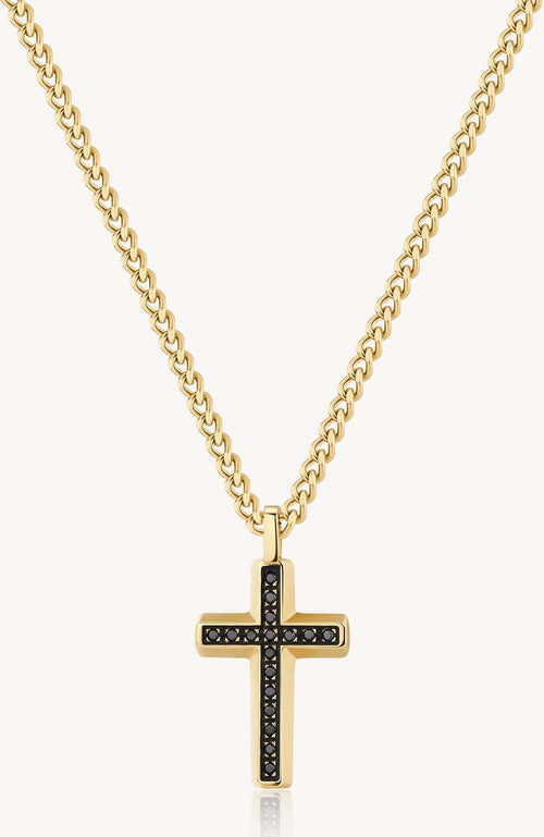 Collana Uomo Brosway Bbc02 Ciondolo Croce in Smalto Nero E Zirconi