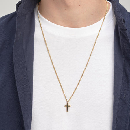 Collana Uomo Brosway Bbc02 Ciondolo Croce in Smalto Nero E Zirconi