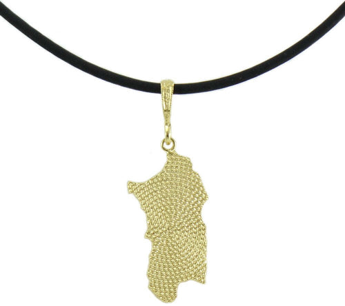 Collana uomo caucciù con pendente Sardegna in argento dorato lavorazione corbula