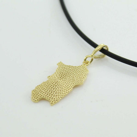 Collana uomo caucciù con pendente Sardegna in argento dorato lavorazione corbula