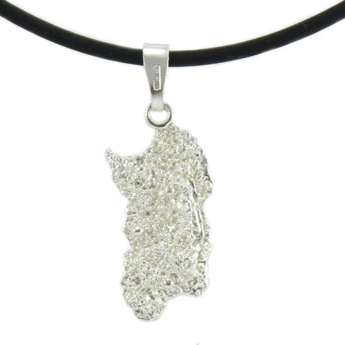Collana uomo caucciù con pendente Sardegna in argento con montagne in rilievo
