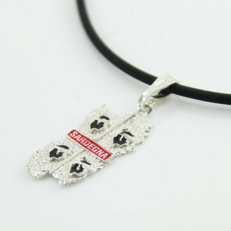 Collana uomo caucciù con pendente Sardegna quattro mori in argento