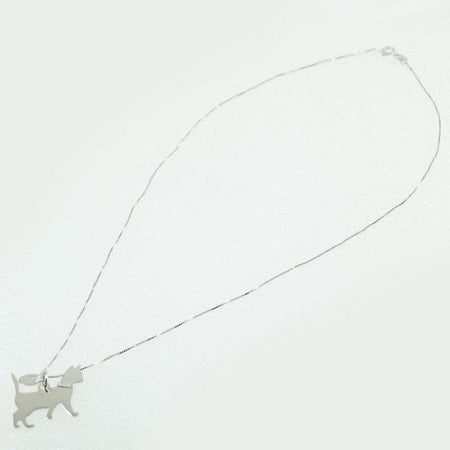 Collanina con pendente gatto coda alzata in argento con collare glitterato