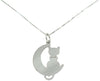 Collanina con pendente gatto sulla luna in argento con collare glitterato