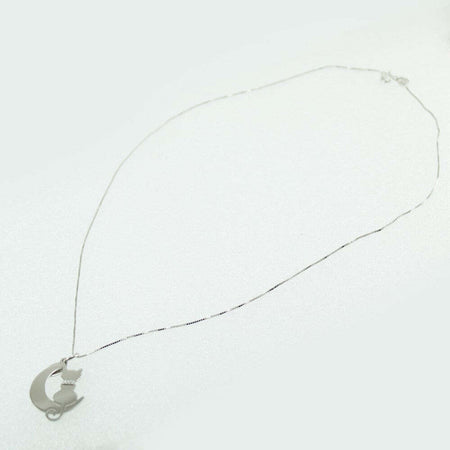 Collanina con pendente gatto sulla luna in argento con collare glitterato