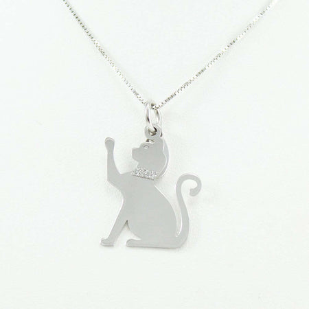 Collanina con pendente gatto zampa alzata in argento con collare glitterato