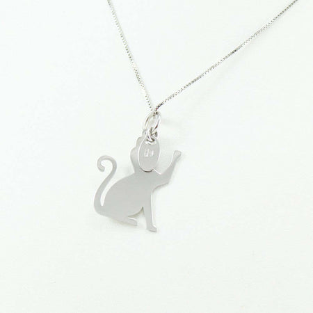 Collanina con pendente gatto zampa alzata in argento con collare glitterato