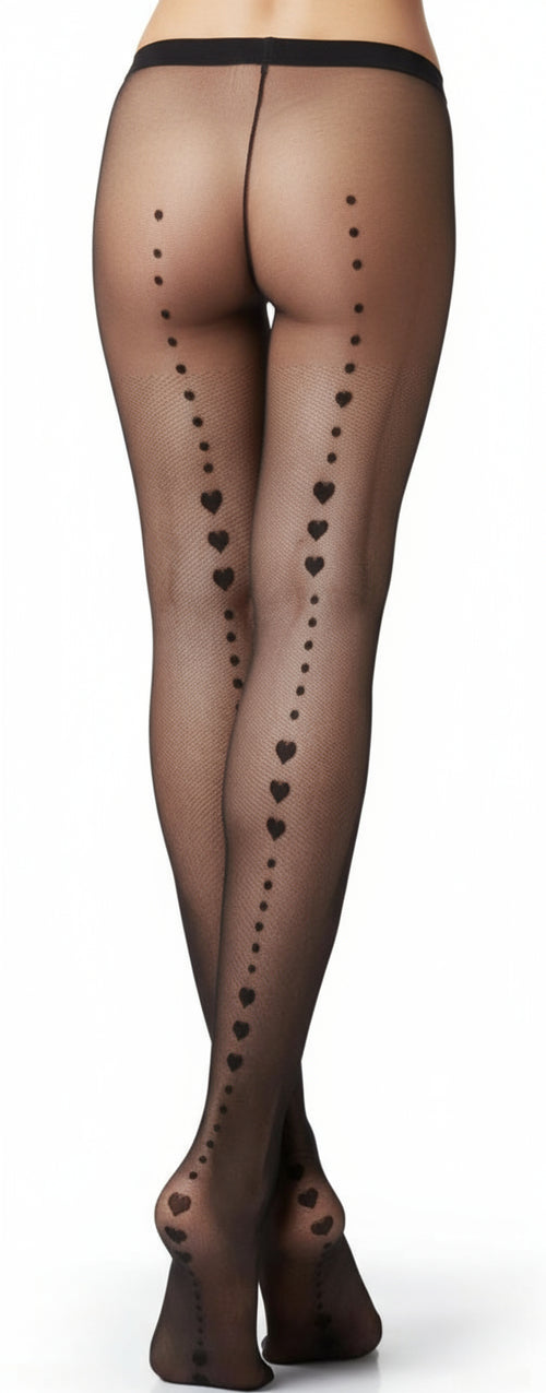 Collant-20-Den-Calze-Calza-Nero-Cuori-Cuore-Riga-Posteriore-Taglia-Unica