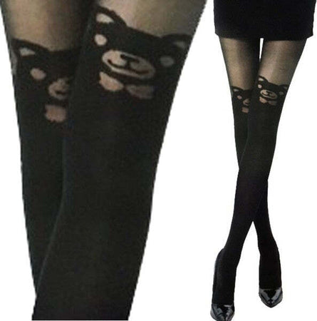 Collant-20-Den-Orso-Orsetto-Bear-Fiocco-Ted-Calze-Calza-Nero-Kawaii-Taglia-Unica