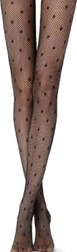Collant-A-Rete-Vita-Alta-Dupu-Mod-F1001-Elasticizzate-Microrete-Con-Pois