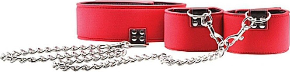 Collare Bondage con manette e Catena 75cm in ecopelle Ouch! Reversibile Collare e Polsini Rosso Salute e cura della persona/Erotismo e contraccezione/Bondage/Set Kondorama - Martinsicuro, Commerciovirtuoso.it
