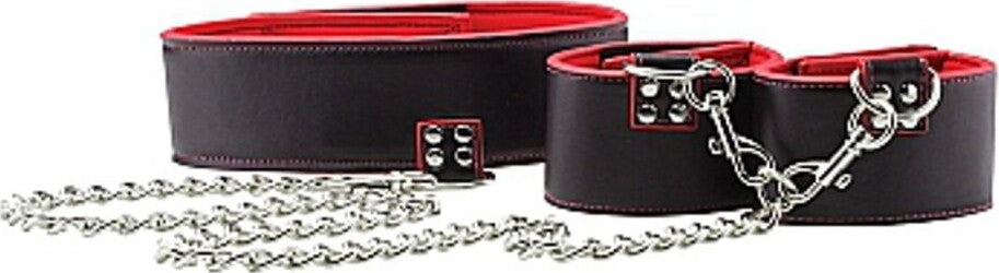 Collare Bondage con manette e Catena 75cm in ecopelle Ouch! Reversibile Collare e Polsini Rosso Salute e cura della persona/Erotismo e contraccezione/Bondage/Set Kondorama - Martinsicuro, Commerciovirtuoso.it