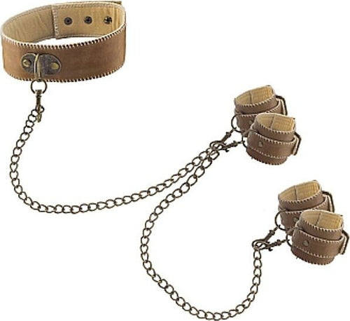 Collare Con Polsiere E Cavigliere in Cuoio Rigenerato Collegate Da Catena in Ottone gioco di coppia sottomissione collare con catene Salute e cura della persona/Erotismo e contraccezione/Sex toys/Set Kondorama - Martinsicuro, Commerciovirtuoso.it