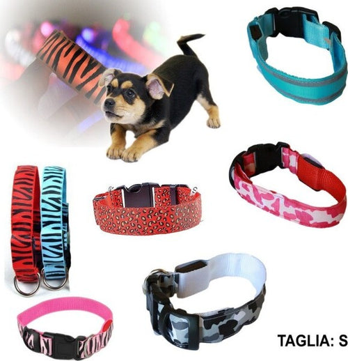 Collare-Per-Cane-Cani-A-Led-Luminoso-Sicurezza-Led-Notturno-Clip-Fantasia-Tg.s
