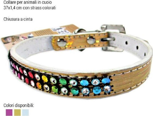 Collare-Per-Cani-Cuccioli-Gatti-Animali-In-Cuoio-37-Cm-Vari-Colori-Con-Strass