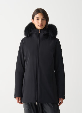 Colmar Piumino donna impermeabile nero con cappuccio e pelliccia sintetica