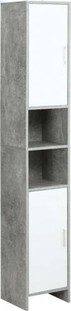 Colonna-Bagno-con-2-Armadietti-e-2-Vani-Aperti-in-Legno-Effetto-Cemento,-30x30x180cm-TY7834-379TY7