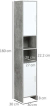 Colonna-Bagno-con-2-Armadietti-e-2-Vani-Aperti-in-Legno-Effetto-Cemento,-30x30x180cm-TY7834-379TY7
