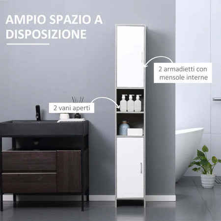 Colonna-Bagno-con-2-Armadietti-e-2-Vani-Aperti-in-Legno-Effetto-Cemento,-30x30x180cm-TY7834-379TY7