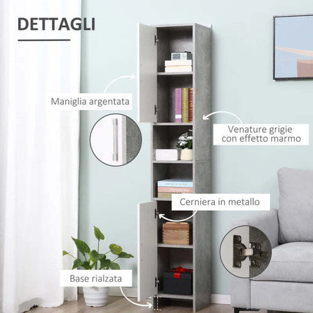 Colonna-Bagno-con-2-Armadietti-e-2-Vani-Aperti-in-Legno-Effetto-Cemento,-30x30x180cm-TY7834-379TY7