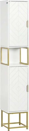 Colonna-Bagno-con-2-Armadietti-e-Ripiano-in-MDF-e-Acciaio,-30x30x170.7cm,-Bianco-e-Oro-ED6834-536V80WTED6