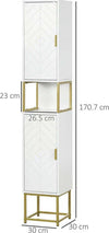 Colonna-Bagno-con-2-Armadietti-e-Ripiano-in-MDF-e-Acciaio,-30x30x170.7cm,-Bianco-e-Oro-ED6834-536V80WTED6